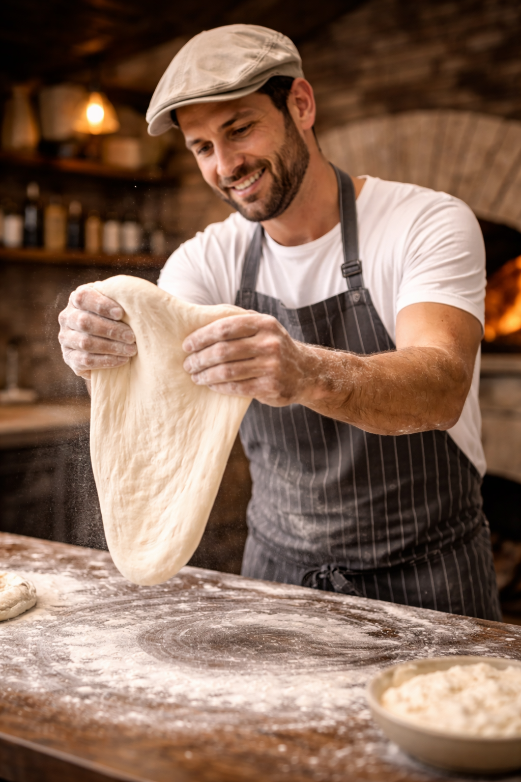 Chef bereidt vers pizzadeeg